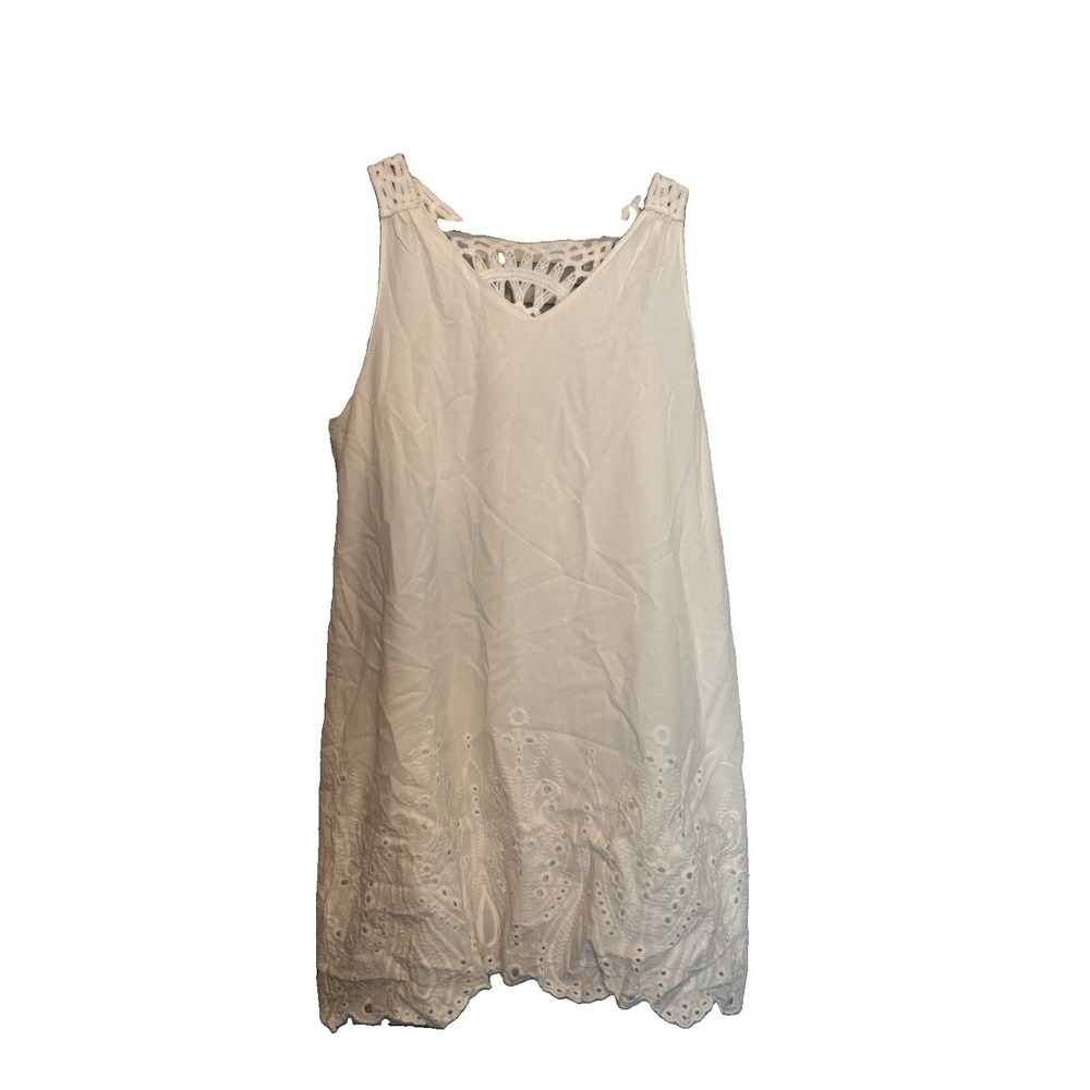 Breezaya Sleeveless Lace Splice Shift‎ Dress Sz Med White Cotton Lined